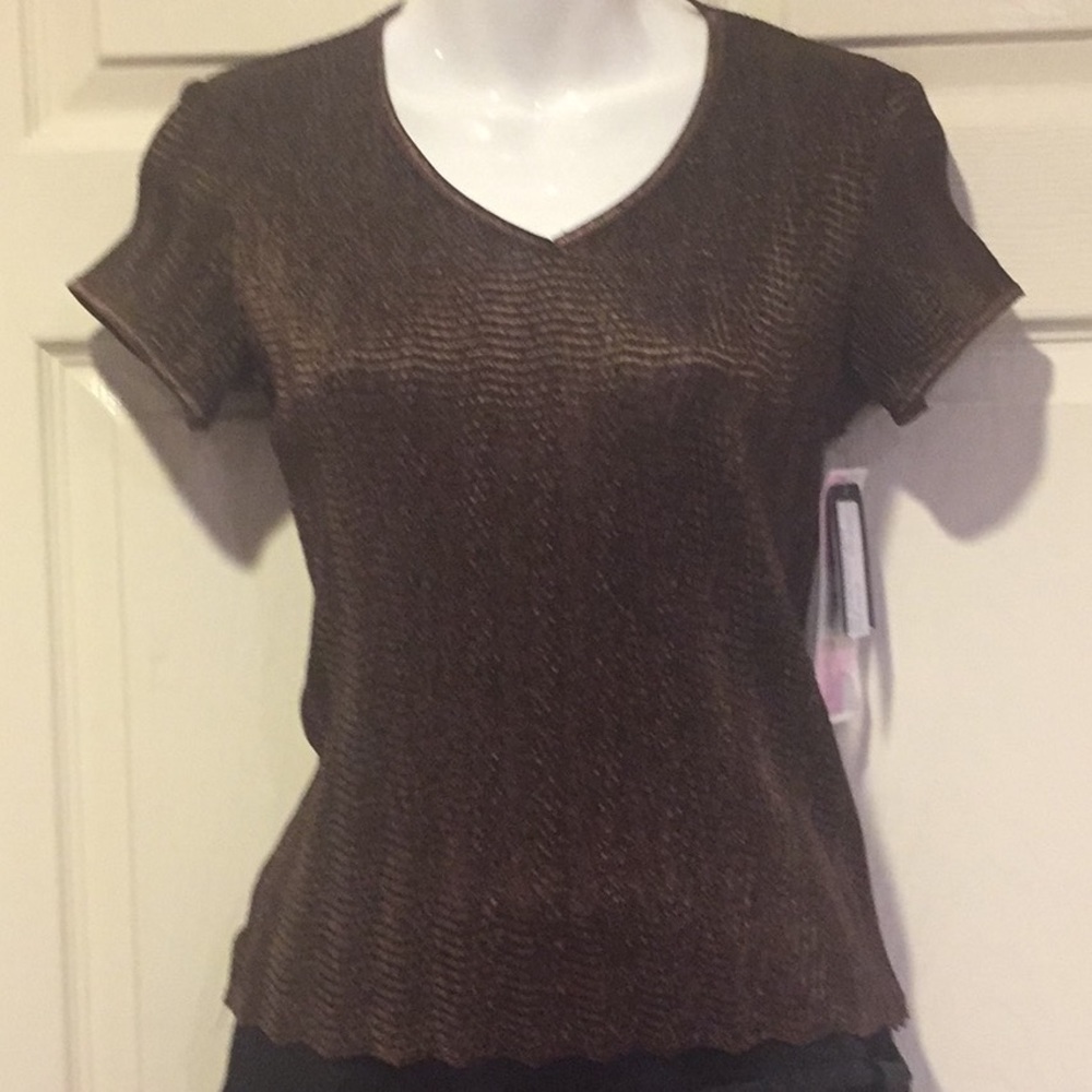 🛍2 for $35🛍NWT LanaLeeBrown short slip on short sleeve top